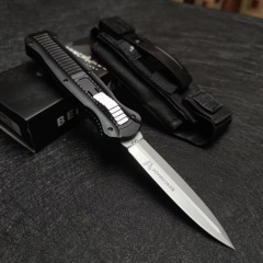 Benchmade 3300BK Infidel Dagger AUTO OTF Knife 3.85" D2 Black Double Edge Blade, Aviation Aluminum Handles