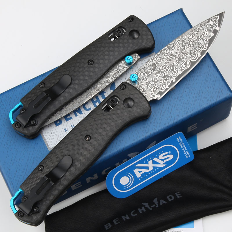 Benchmade 535 Bugout AXIS Folding Knife 3.07" Damascus Satin Plain Blade, Carbon Fiber Handles
