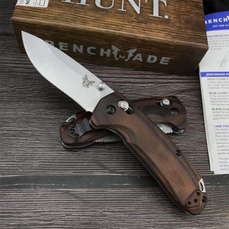 Benchmade 15031 Hunt North Fork AXIS Folding Knife 2.95" S30V Satin Plain Blade, Stabilized Wood Handles