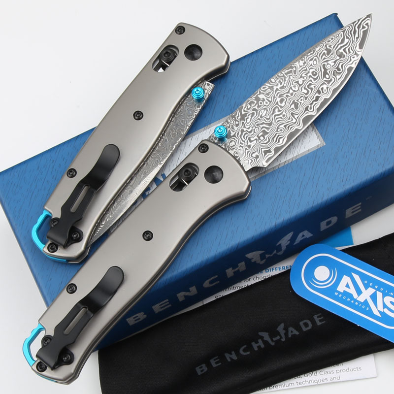Benchmade 535 Bugout AXIS Folding Knife 3.07" Damascus Satin Plain Blade, TC4 Handles
