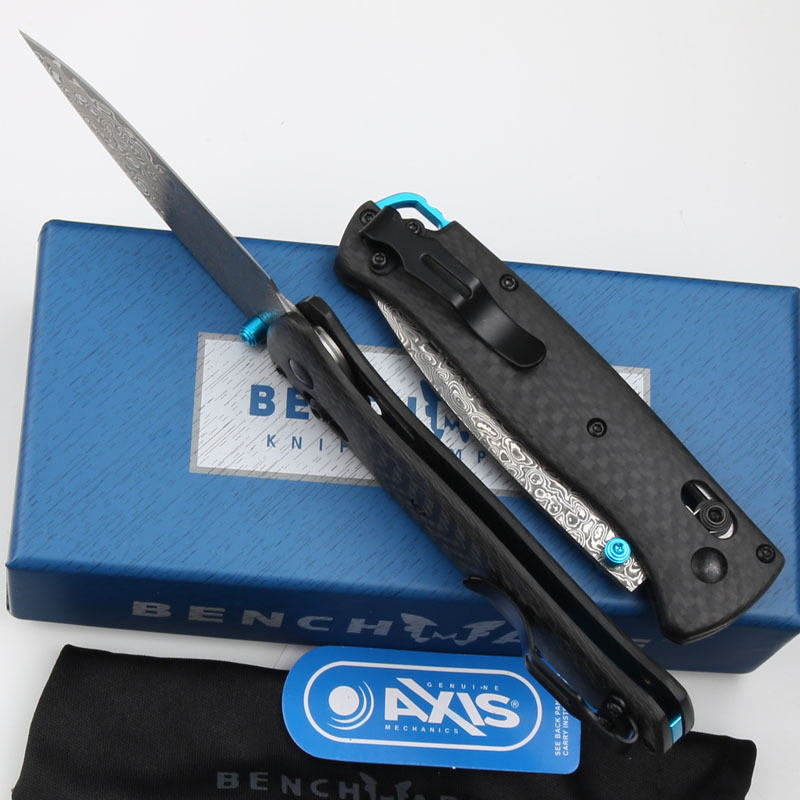 Benchmade 535 Bugout AXIS Folding Knife 3.07" Damascus Satin Plain Blade, Carbon Fiber Handles