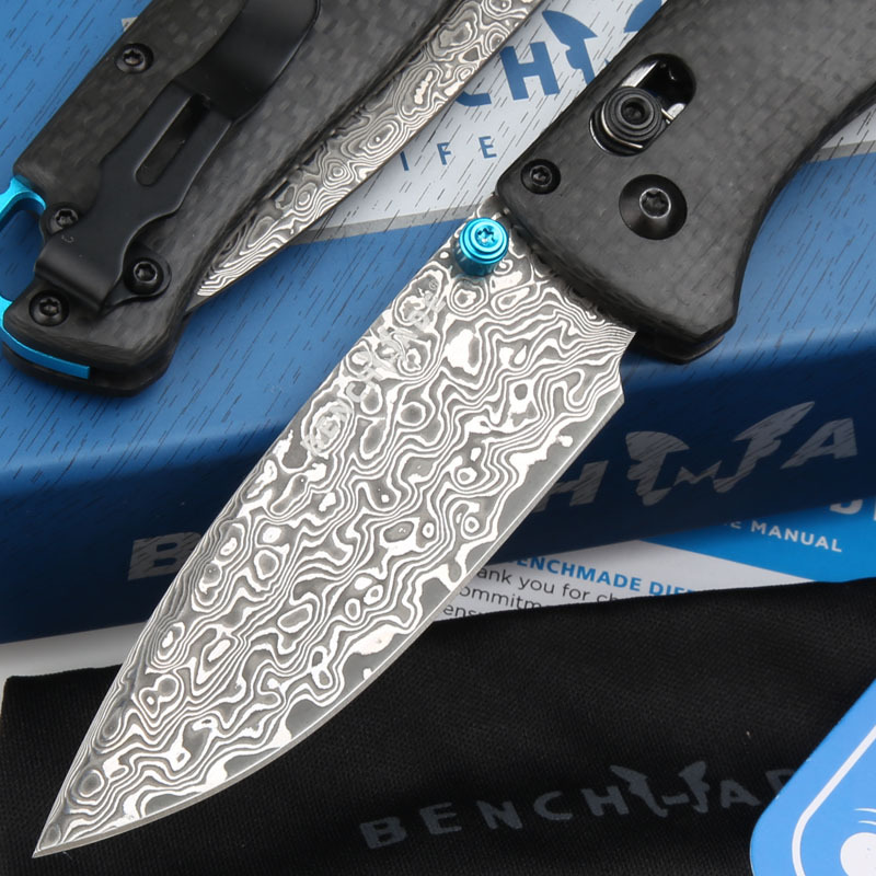 Benchmade 535 Bugout AXIS Folding Knife 3.07" Damascus Satin Plain Blade, Carbon Fiber Handles