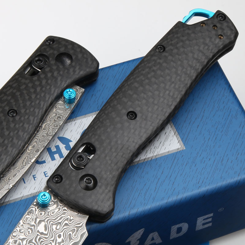 Benchmade 535 Bugout AXIS Folding Knife 3.07" Damascus Satin Plain Blade, Carbon Fiber Handles