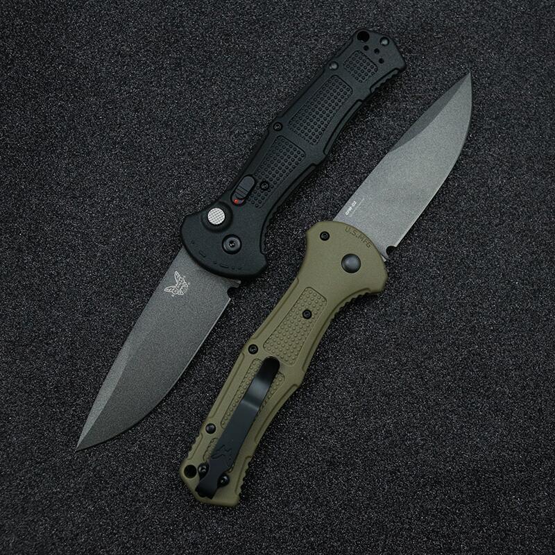 Benchmade 9070BK Claymore AUTO Folding Knife 3.81" CPM-D2 Drop Point Plain Blade, Grivory Handles 9070BK-1
