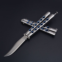 Benchmade Balisong Butterfly Folding Knife 3.74" 440C Plain Blade, Blue Hole Stainless steel Handles - BM43