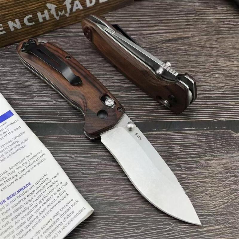 Benchmade 15031 Hunt North Fork AXIS Folding Knife 2.95" S30V Satin Plain Blade, Stabilized Wood Handles