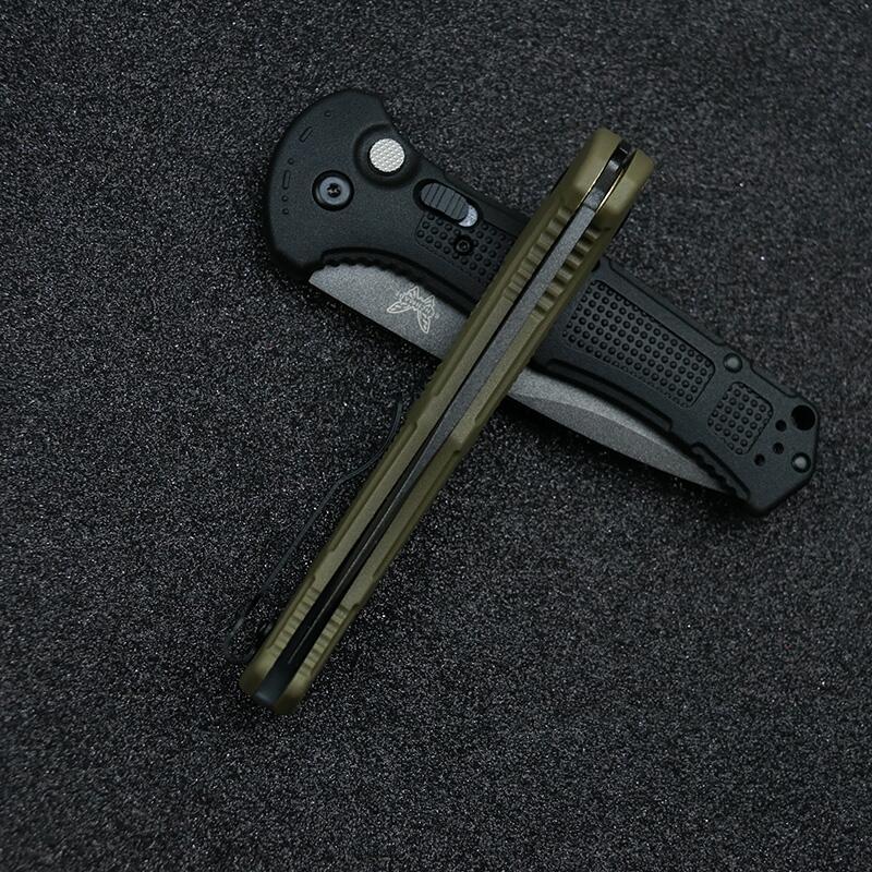 Benchmade 9070BK Claymore AUTO Folding Knife 3.81" CPM-D2 Drop Point Plain Blade, Grivory Handles 9070BK-1