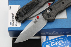 Benchmade Mini Freek Folding Knife 2.95" S90V Satin Plain Blade, Carbon Fiber Handles - 565-1