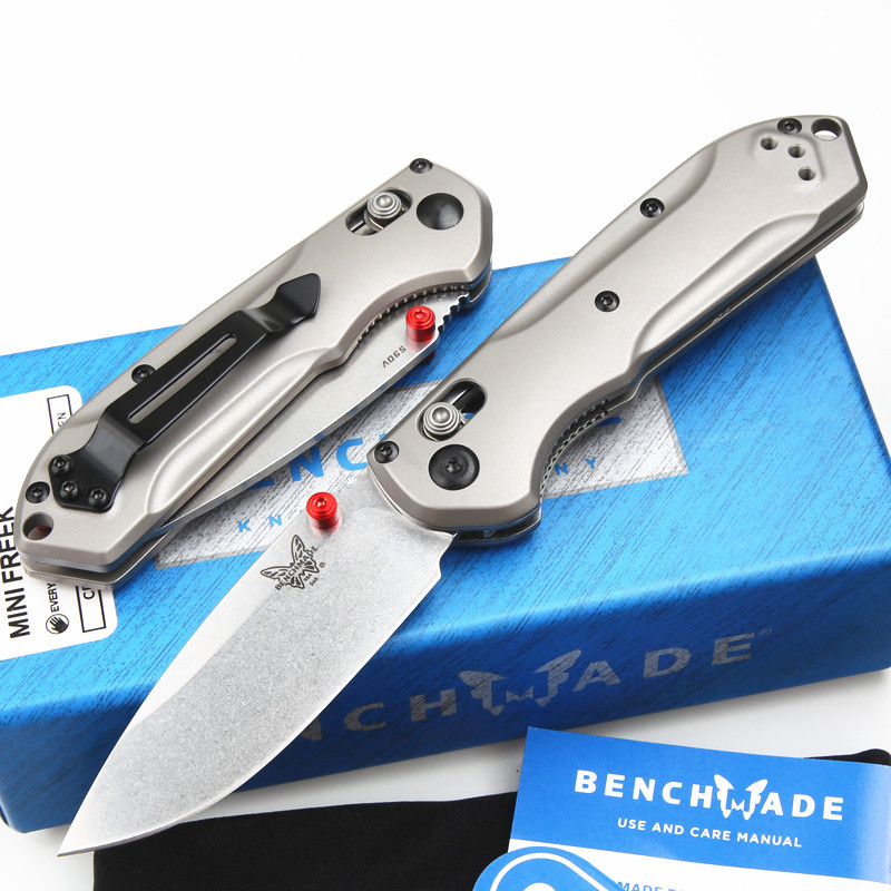 Benchmade Mini Freek Folding Knife 2.95" S90V Satin Plain Blade, TC4 Handles - 565-1