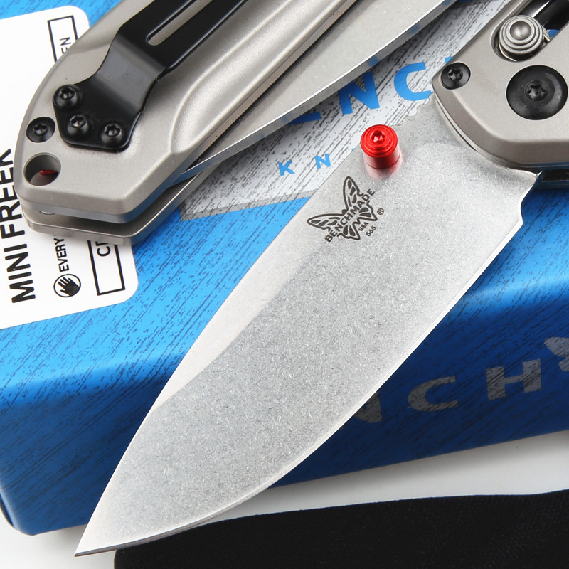 Benchmade Mini Freek Folding Knife 2.95" S90V Satin Plain Blade, TC4 Handles - 565-1
