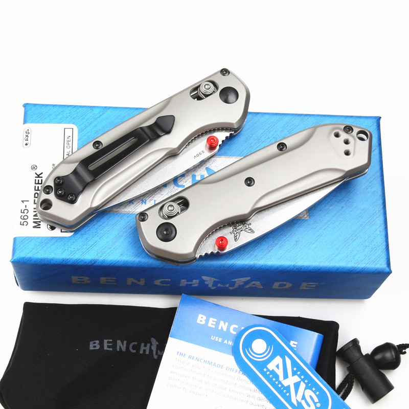 Benchmade Mini Freek Folding Knife 2.95" S90V Satin Plain Blade, TC4 Handles - 565-1