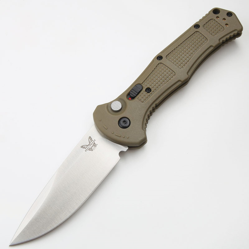 Benchmade 9071BK Claymore AUTO Folding Knife 3.81" CPM-D2 Drop Point Plain Blade, Grivory Handles 9071BK-1