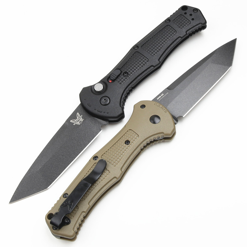 Benchmade 9071BK Claymore AUTO Folding Knife 3.81" CPM-D2 Drop Point Plain Blade, Grivory Handles 9071BK-1