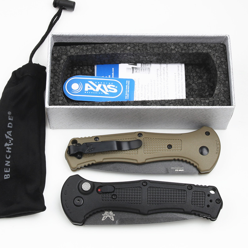 Benchmade 9071BK Claymore AUTO Folding Knife 3.81" CPM-D2 Drop Point Plain Blade, Grivory Handles 9071BK-1