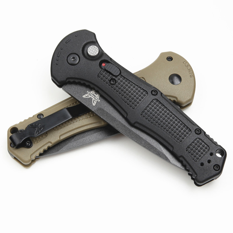 Benchmade 9071BK Claymore AUTO Folding Knife 3.81" CPM-D2 Drop Point Plain Blade, Grivory Handles 9071BK-1