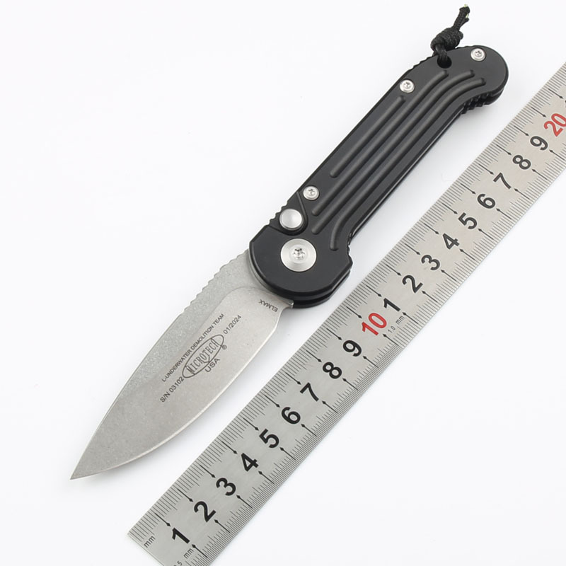 Microtech LUDT AUTO Folding Knife 3.14" Elmax Stonewashed Plain Blade, Aviation Aluminum Handles