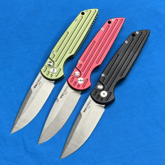 Pro-Tech TR-3 Operator AUTO Folding Knife 3.14" 154CM Sterile DLC Plain Blade, Milled Aluminum Handles