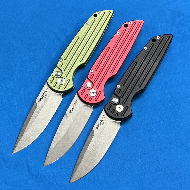 Pro-Tech TR-3 Operator AUTO Folding Knife 3.14" 154CM Sterile DLC Plain Blade, Milled Aluminum Handles