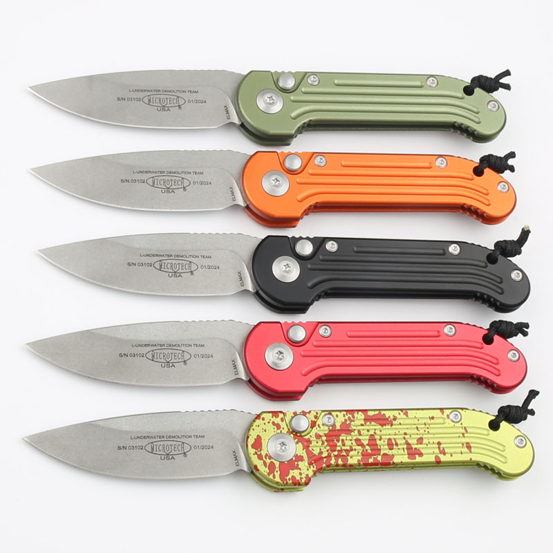 Microtech LUDT AUTO Folding Knife 3.14" Elmax Stonewashed Plain Blade, Aviation Aluminum Handles