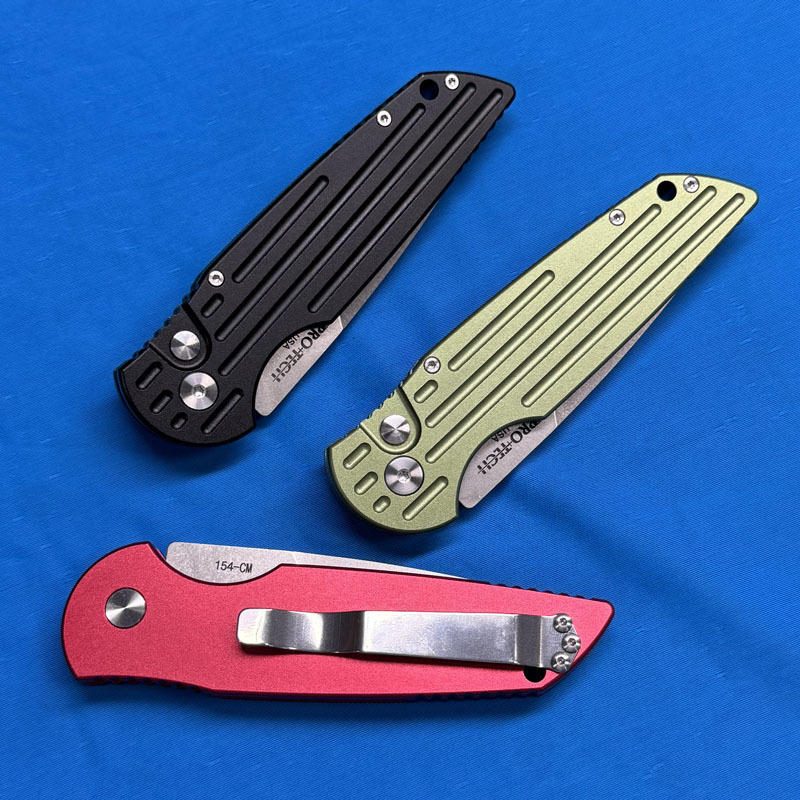 Pro-Tech TR-3 Operator AUTO Folding Knife 3.14" 154CM Sterile DLC Plain Blade, Milled Aluminum Handles