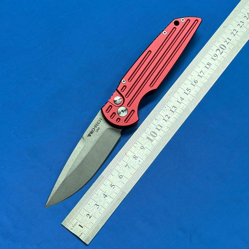 Pro-Tech TR-3 Operator AUTO Folding Knife 3.14" 154CM Sterile DLC Plain Blade, Milled Aluminum Handles
