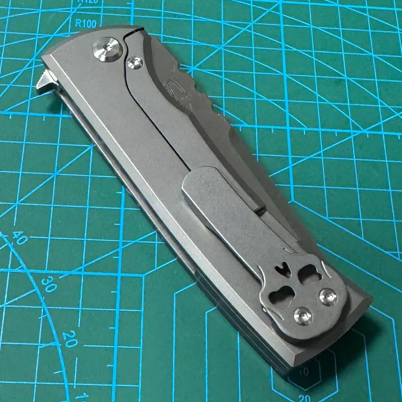 Chaves Knives Liberation 229 Folding Knife 3.58" M390 Drop Point Blade, Stonewashed Titanium Handles