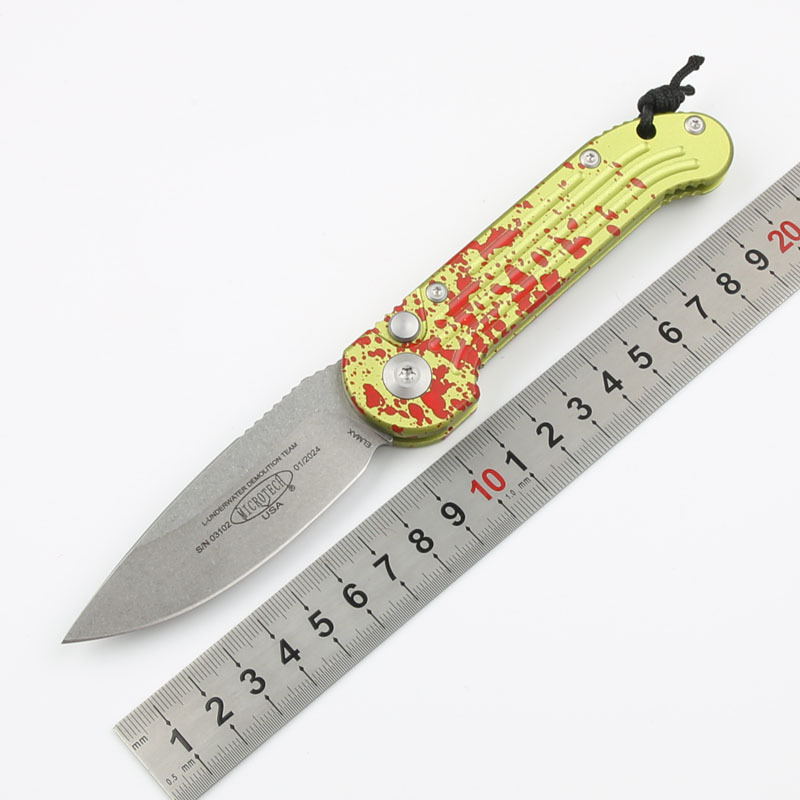 Microtech LUDT AUTO Folding Knife 3.14" Elmax Stonewashed Plain Blade, Aviation Aluminum Handles