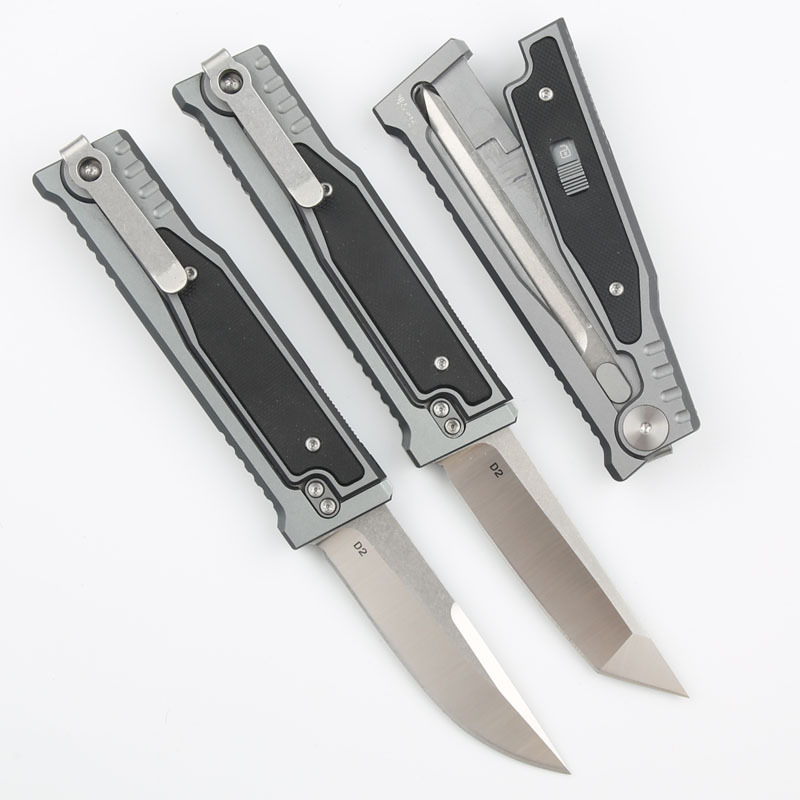 Reate Assisted Open Folding Knife 3.14" D2 Satin Plain Blade, Aluminum Alloy +G10 Handles