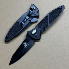 Microtech Delta AUTO Folding Knife 3.85" VG10 Blade, Black Aviation Aluminum Handles