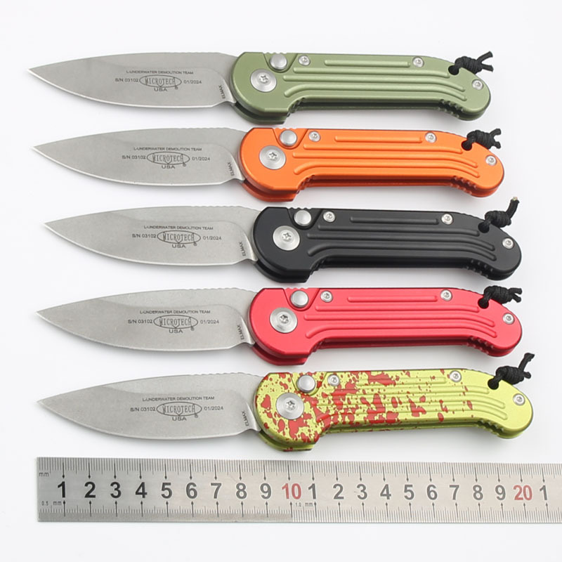 Microtech LUDT AUTO Folding Knife 3.14" Elmax Stonewashed Plain Blade, Aviation Aluminum Handles