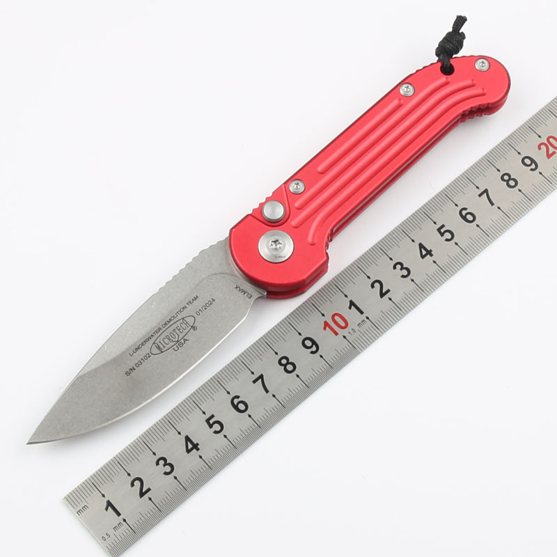 Microtech LUDT AUTO Folding Knife 3.14" Elmax Stonewashed Plain Blade, Aviation Aluminum Handles