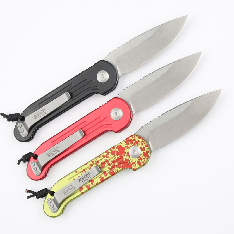 Microtech LUDT AUTO Folding Knife 3.14" Elmax Stonewashed Plain Blade, Aviation Aluminum Handles