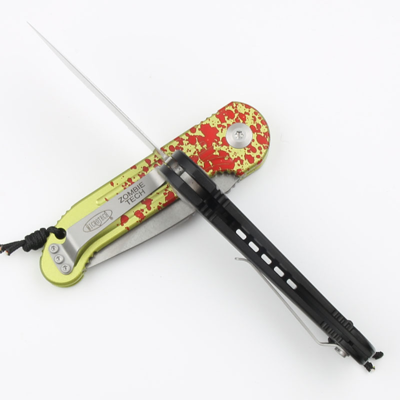 Microtech LUDT AUTO Folding Knife 3.14" Elmax Stonewashed Plain Blade, Aviation Aluminum Handles