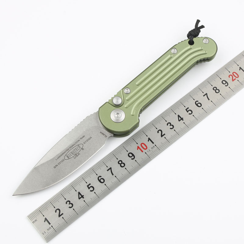 Microtech LUDT AUTO Folding Knife 3.14" Elmax Stonewashed Plain Blade, Aviation Aluminum Handles