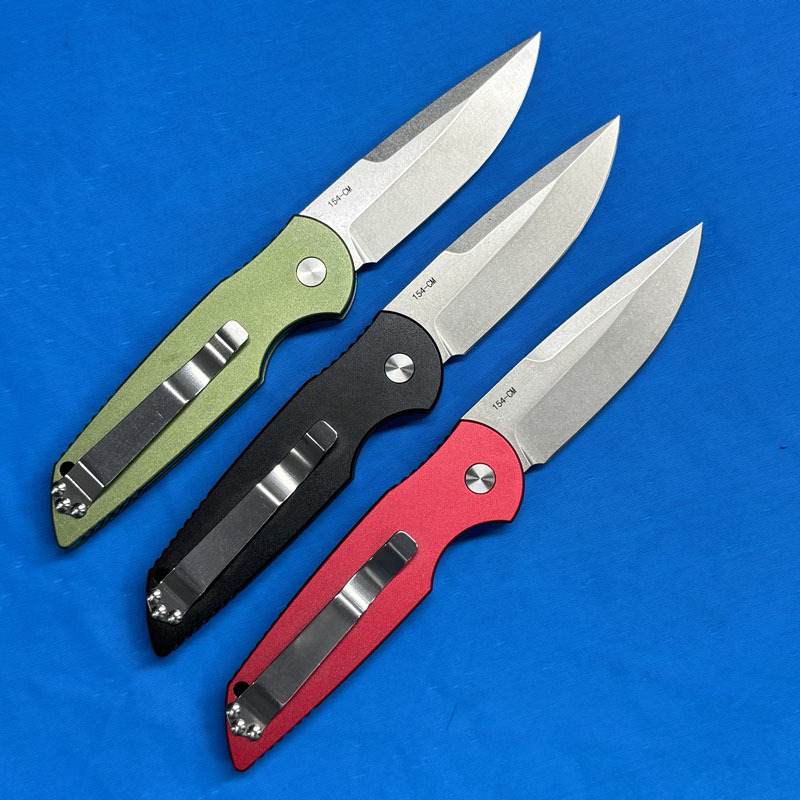 Pro-Tech TR-3 Operator AUTO Folding Knife 3.14" 154CM Sterile DLC Plain Blade, Milled Aluminum Handles