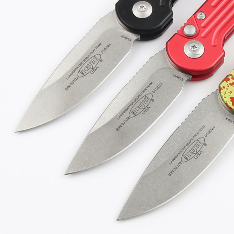 Microtech LUDT AUTO Folding Knife 3.14" Elmax Stonewashed Plain Blade, Aviation Aluminum Handles