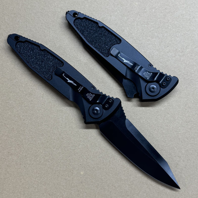 Microtech Delta AUTO Folding Knife 3.85" VG10 Blade, Black Aviation Aluminum Handles