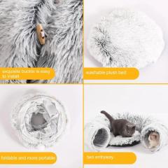 Cat Beds Furniture Plush Pets Cat Kennel Gray Foldable Round Cats Nest Crossing Tunnel Bed Winter Warm Collapsible Basket Cushion Mat Pet Supplies