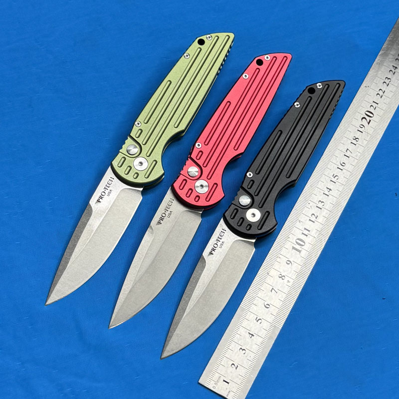 Pro-Tech TR-3 Operator AUTO Folding Knife 3.14" 154CM Sterile DLC Plain Blade, Milled Aluminum Handles