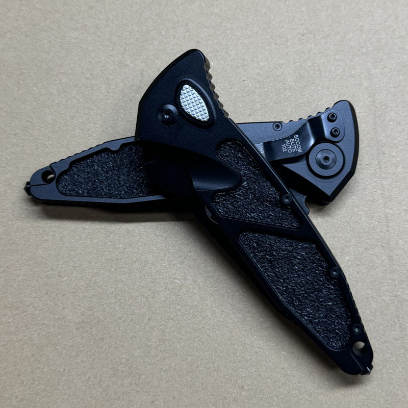 Microtech Delta AUTO Folding Knife 3.85" VG10 Blade, Black Aviation Aluminum Handles