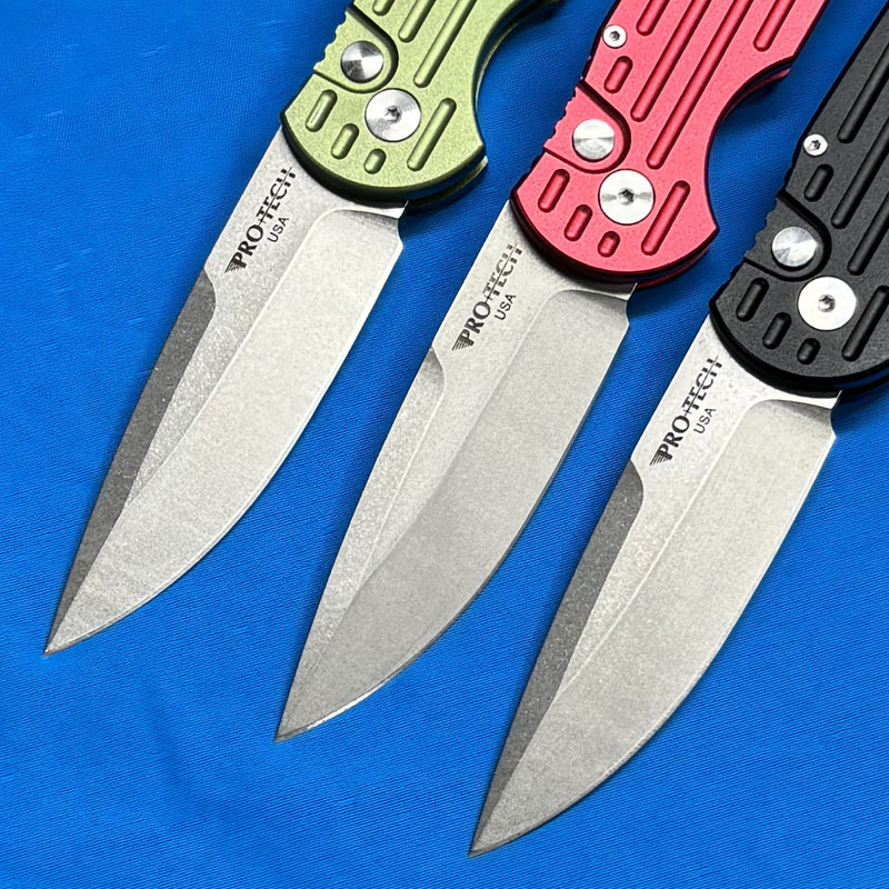 Pro-Tech TR-3 Operator AUTO Folding Knife 3.14" 154CM Sterile DLC Plain Blade, Milled Aluminum Handles