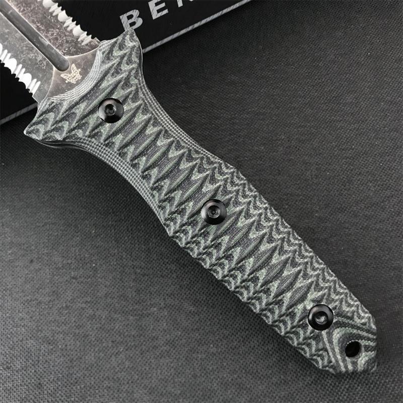 Benchmade Bushcrafter Fixed Blade Knife 6.10" CPM-D2 Satin Double Serred  Blade, Green G10 Handles