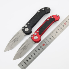 Microtech LUDT Gen III AUTO Folding Knife 3.22" M390MK Stonewashed Tanto Plain Blade, Black Aviation Aluminum Handles