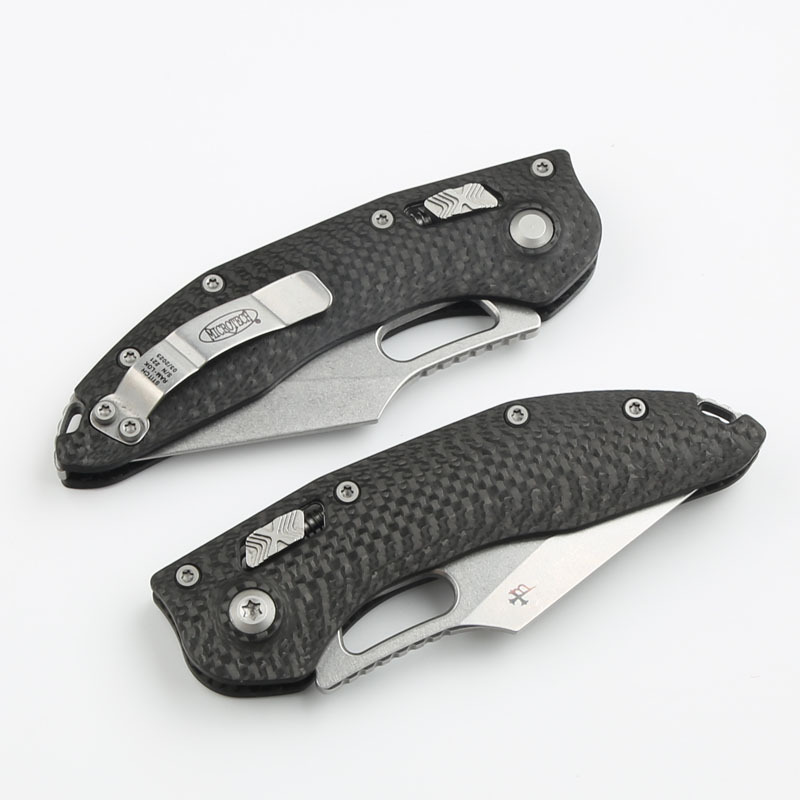 Microtech Stitch-Ramloc AUTO Folding Knife 3.54" M390MK Stonewashed Blade, Carbon Fiber Handles