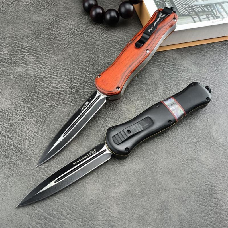 Benchmade Infidel Dagger AUTO OTF Knife 3.66" D2 Black Double Edge Blade, Wood Handles-A019