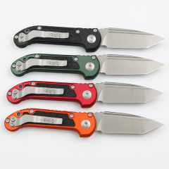 Microtech LUDT Gen III AUTO Folding Knife 3.22" M390MK Stonewashed Tanto Plain Blade, Black Aviation Aluminum Handles