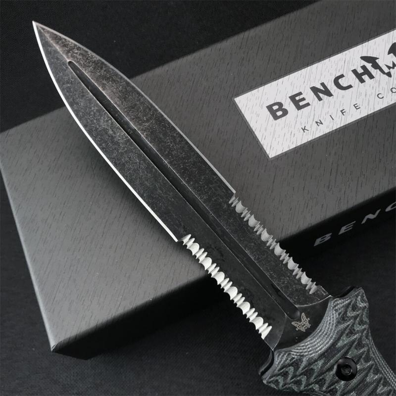 Benchmade Bushcrafter Fixed Blade Knife 6.10" CPM-D2 Satin Double Serred  Blade, Green G10 Handles
