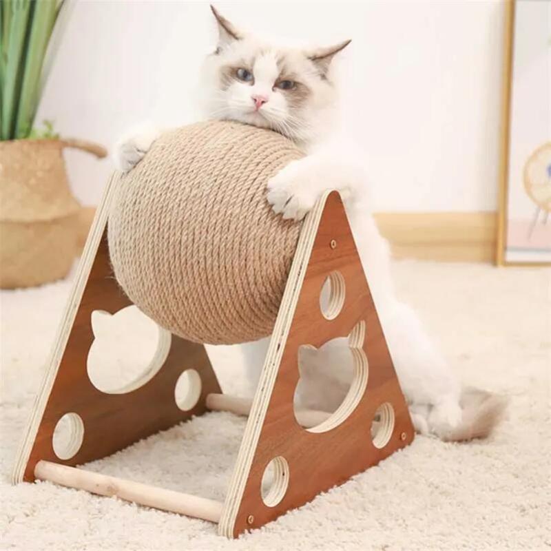 Wooden Cat Scratching Post Ball Toy Scratcher Sisal Rope s Toys Pet Furniture Supplies Accessories Tower Tree 220623