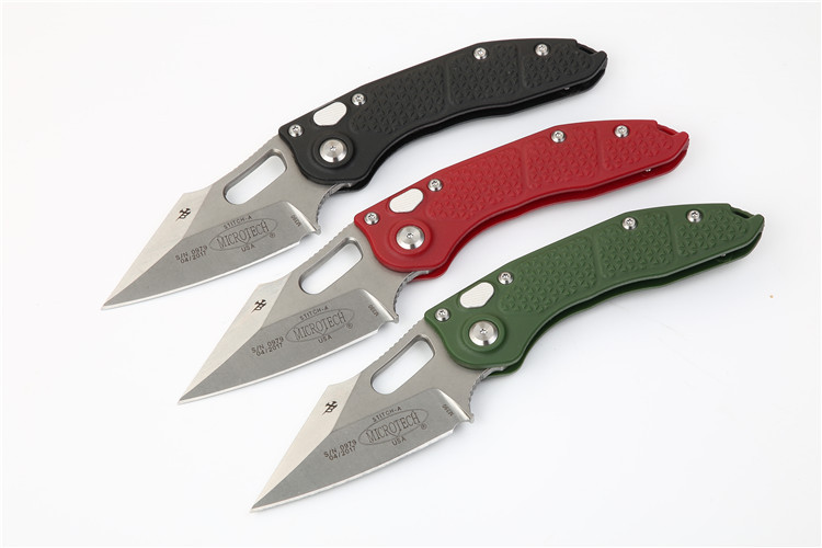 Microtech AUTO Stitch 3.03" D2 Stonewashed Blade, Nylon Fiber Handles