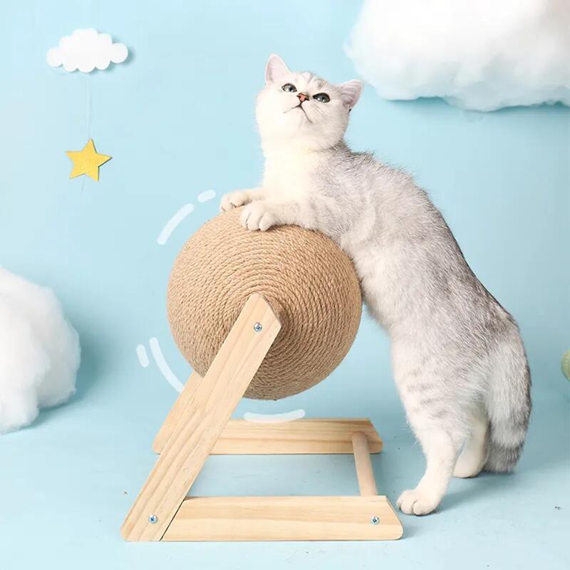Wooden Cat Scratching Post Ball Toy Scratcher Sisal Rope s Toys Pet Furniture Supplies Accessories Tower Tree 220623